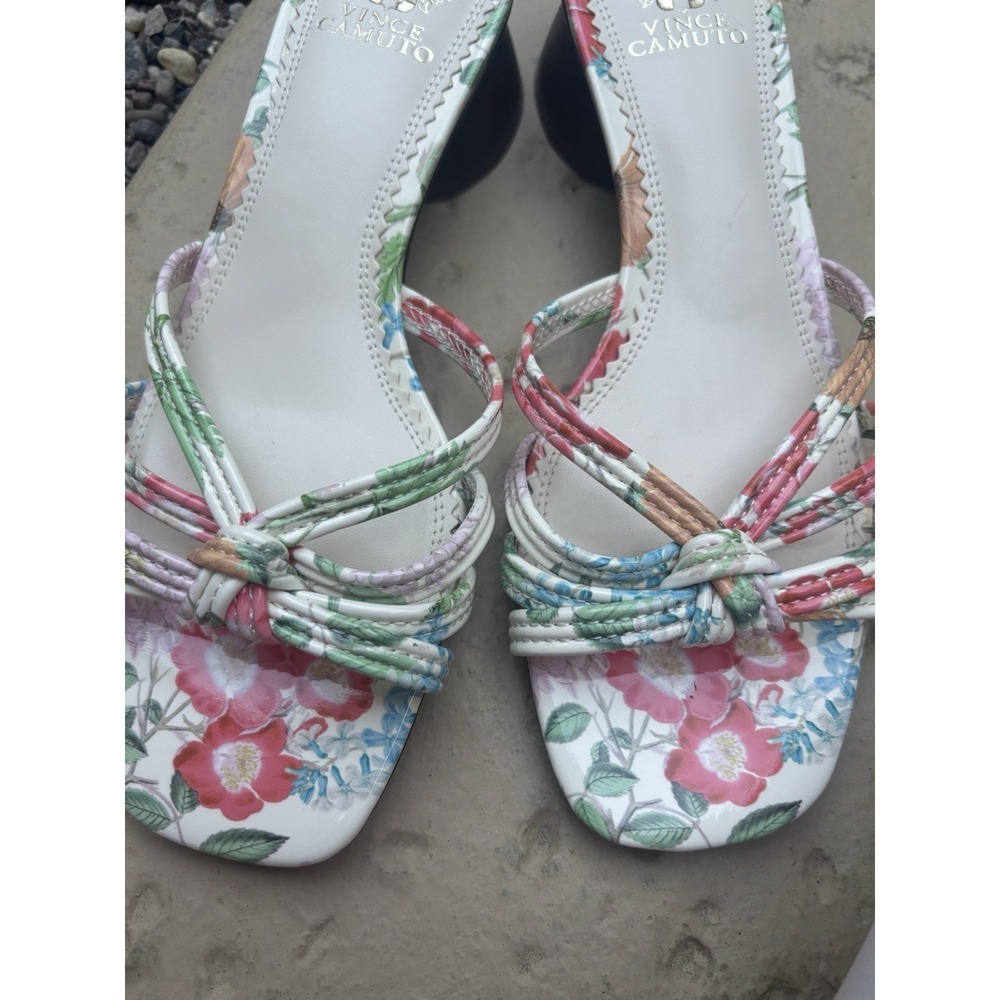 Vince‎ Cameo  6.5 Pastel Floral  Strappy  Block Heel Mule Sandals Braided Wood - Picture 12 of 14